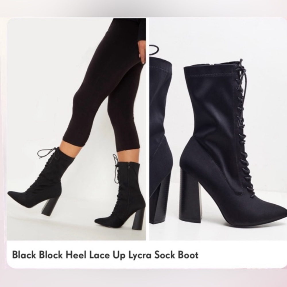 Pretty little thing Black block heel lyrica sock boot